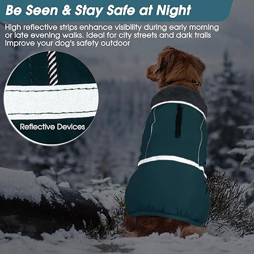 Miniatura 4 de Abrigo de perro cálido reflectante chaqueta de invierno, impermeable a prueba de viento para perros fríos, forro polar grueso para mascotas, chaleco