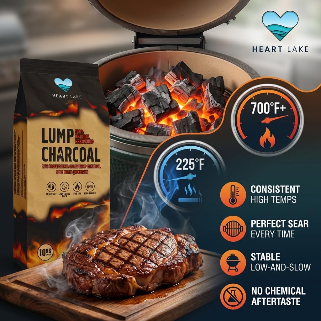 Heart Lake Premium Hardwood Lump Charcoal, 100% Natural BBQ Charcoal, 8 kg - 2