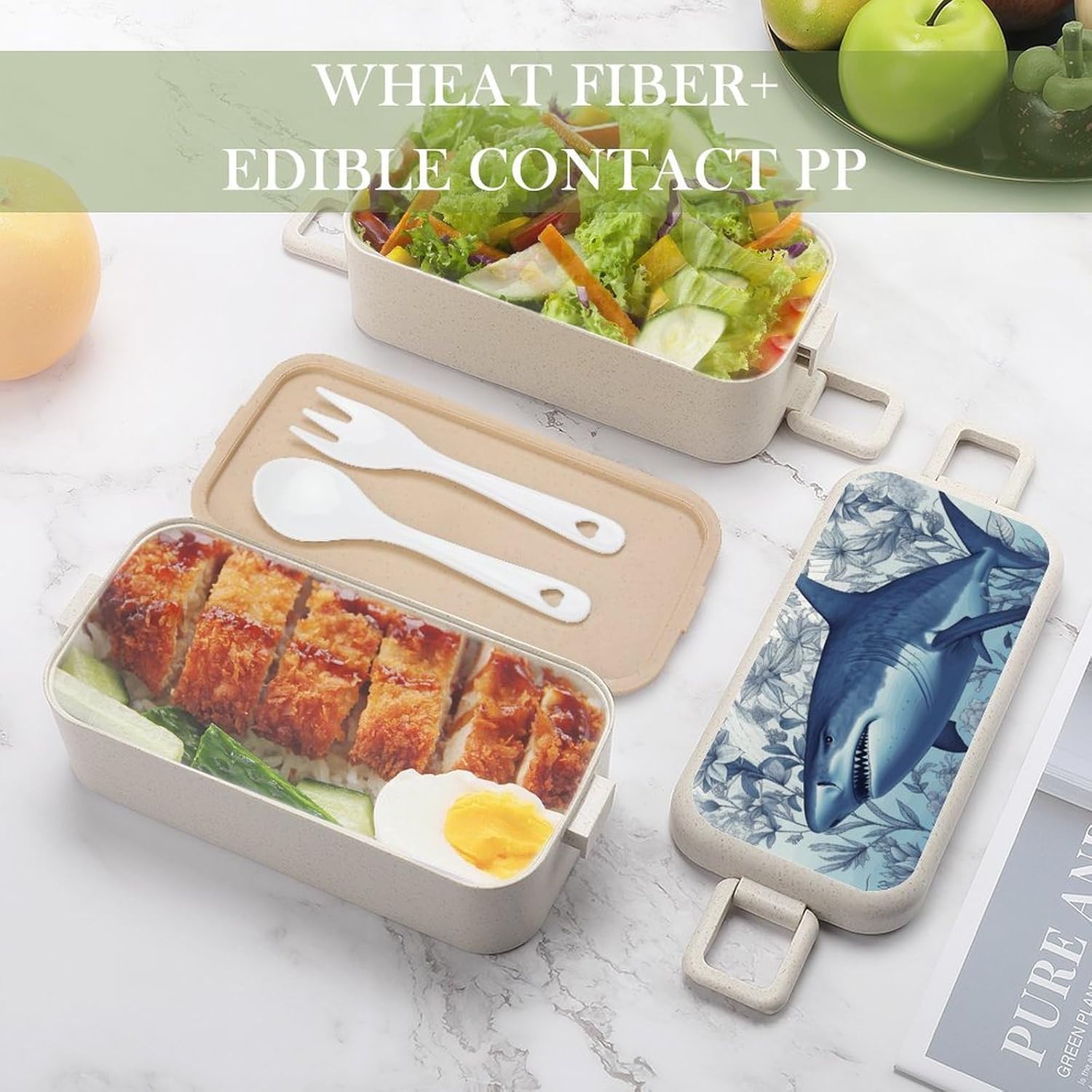 Lunch Box Bento Premium Shark Poster Printed Bento Box Bento with Spoon And Fork with Compartment Containers Suitable for Men And Women, style