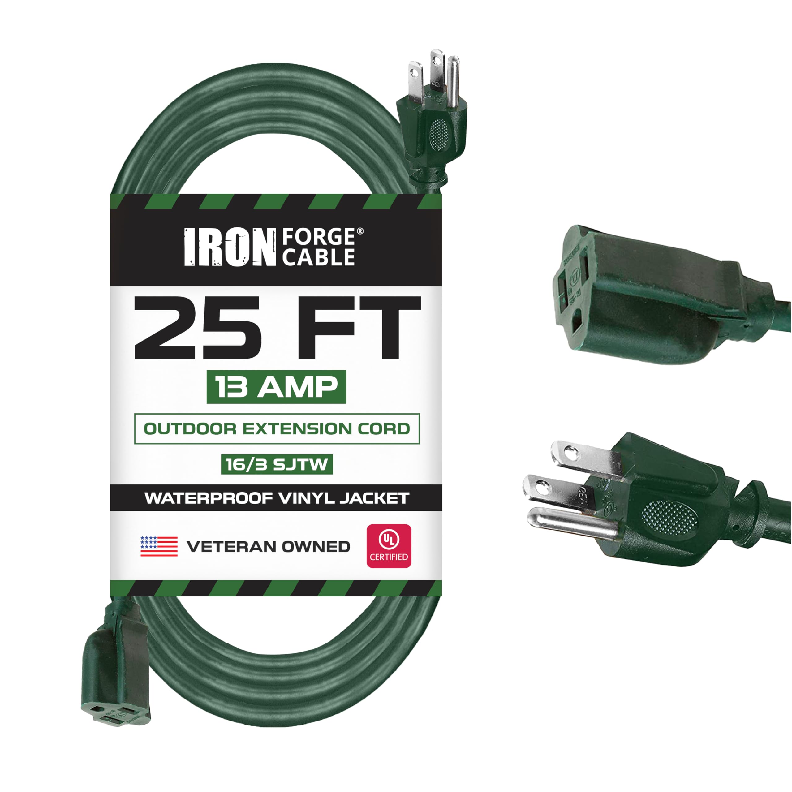 Cable de extensión para exteriores - 16/3 SJTW resistente cable de extensión verde con enchufe de 3 clavijas para seguridad - ideal para jardín y electrodomésticos principales