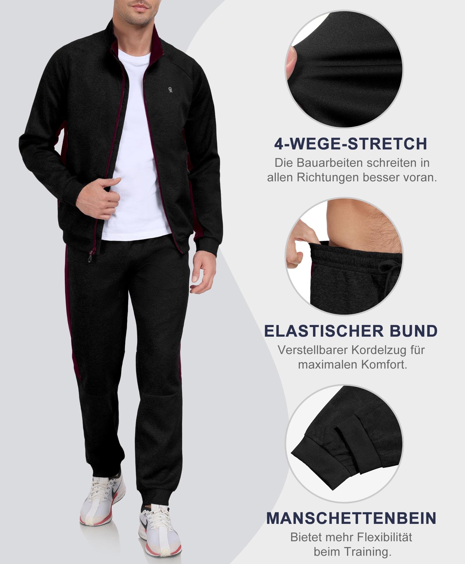 Little Donkey Andy Męski dres treningowy, 2-częściowy dres do biegania z zamkiem błyskawicznym, kurtka i spodnie do biegania, dres sportowy z długim rękawem, do fitnessu, na siłownię, piłkę nożną i do