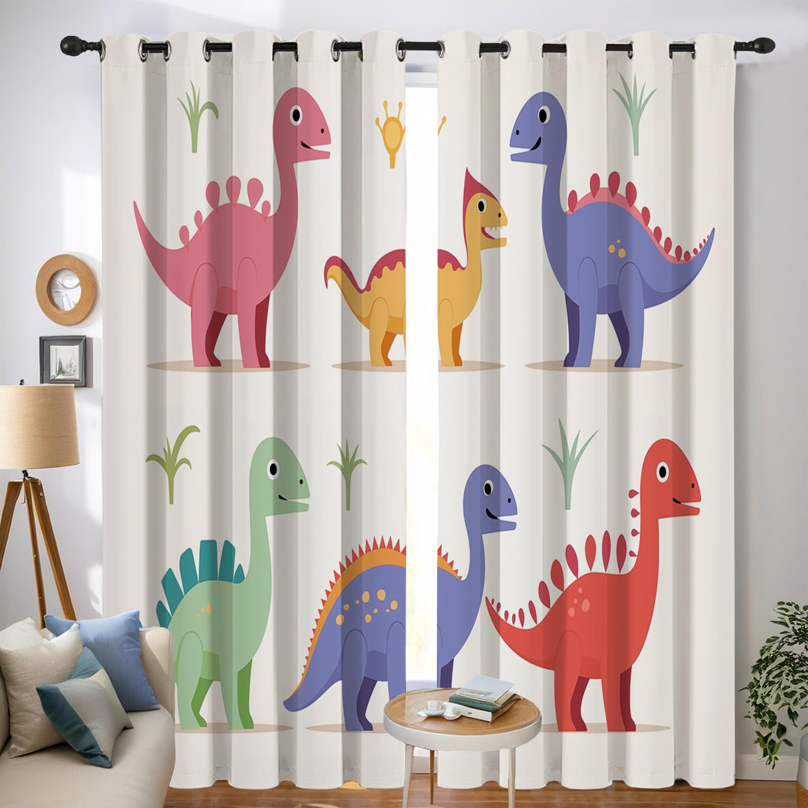 Tenda Oscuranti Per Interni Termoisolante Colore Dinosauro Carino Tende Stampate In 3D Con Passanti Animali Dei Cartoni Animati Camera Da Letto Cucina,132X160Cm