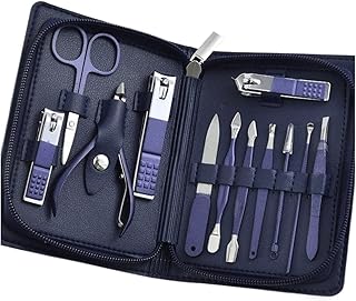 KANUZ Juego de tijeras de pedicura profesional para cutículas, pinzas de gancho de águila para manicura, juego de herramientas de cortador de uñas (color azul, 12 piezas)