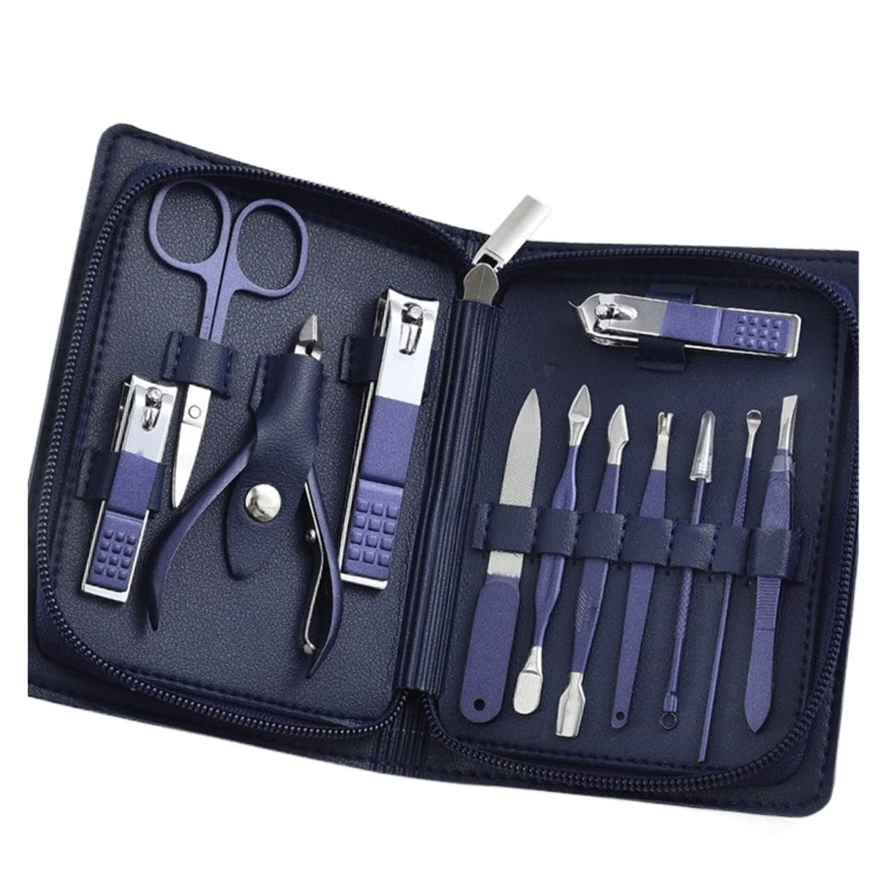 Set di forbici professionali per pedicure e cuticole, pinzette per manicure, 12 pezzi, colore: blu