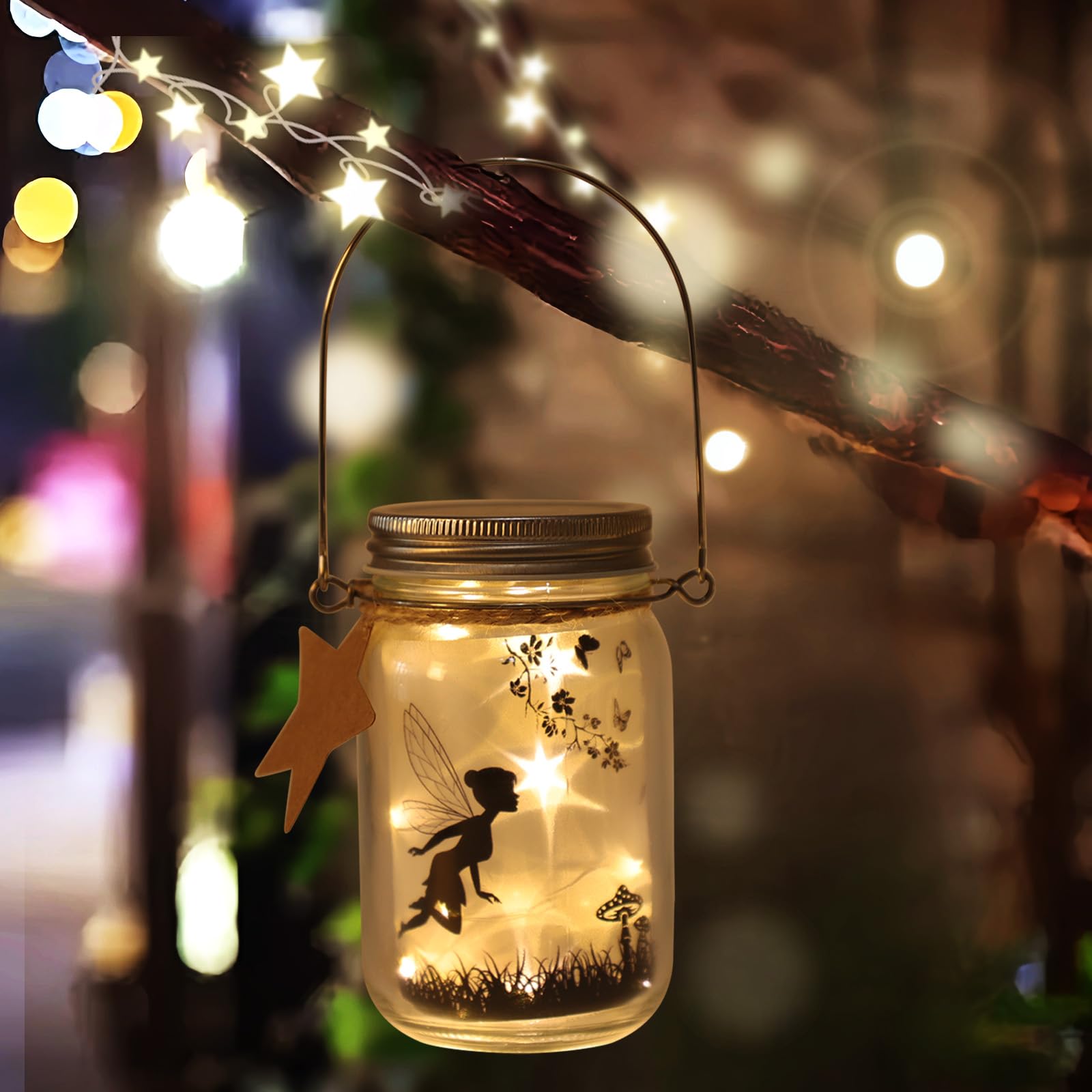 Danolt Fairy Forest Mason Jar Night Light with Personalized Label & Portable Handle, Gifts for Valentine, Mother, Birthday, Christmas and Anniversary