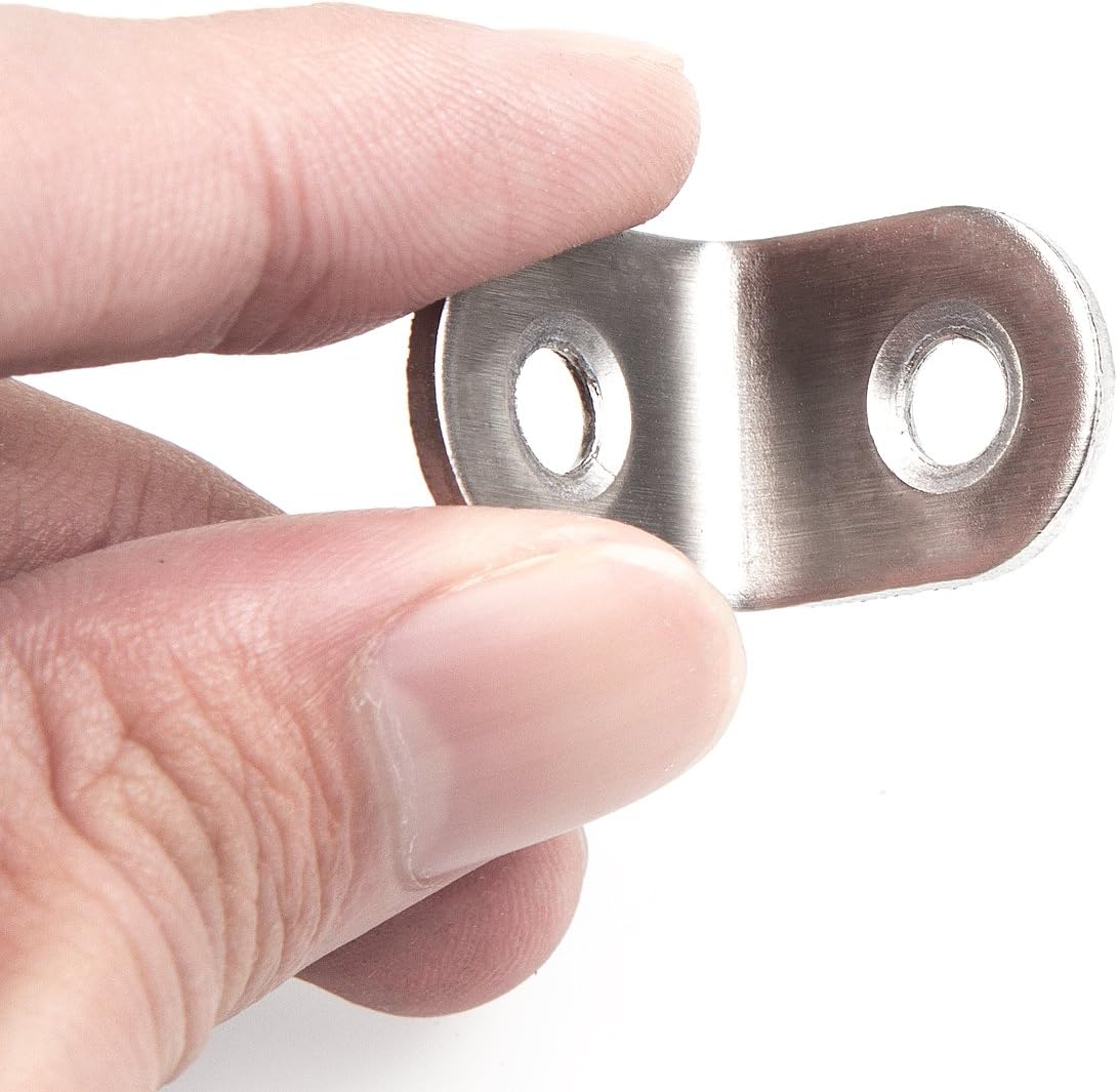 Eliseo 100 Pack Stainless Steel 90 Degree Angle L Shaped Bracket,Corner Brace Joint Bracket Fastener, 20mm x 20mm x 16mm,Silver Tone, Round End, 2 Holes, Metal