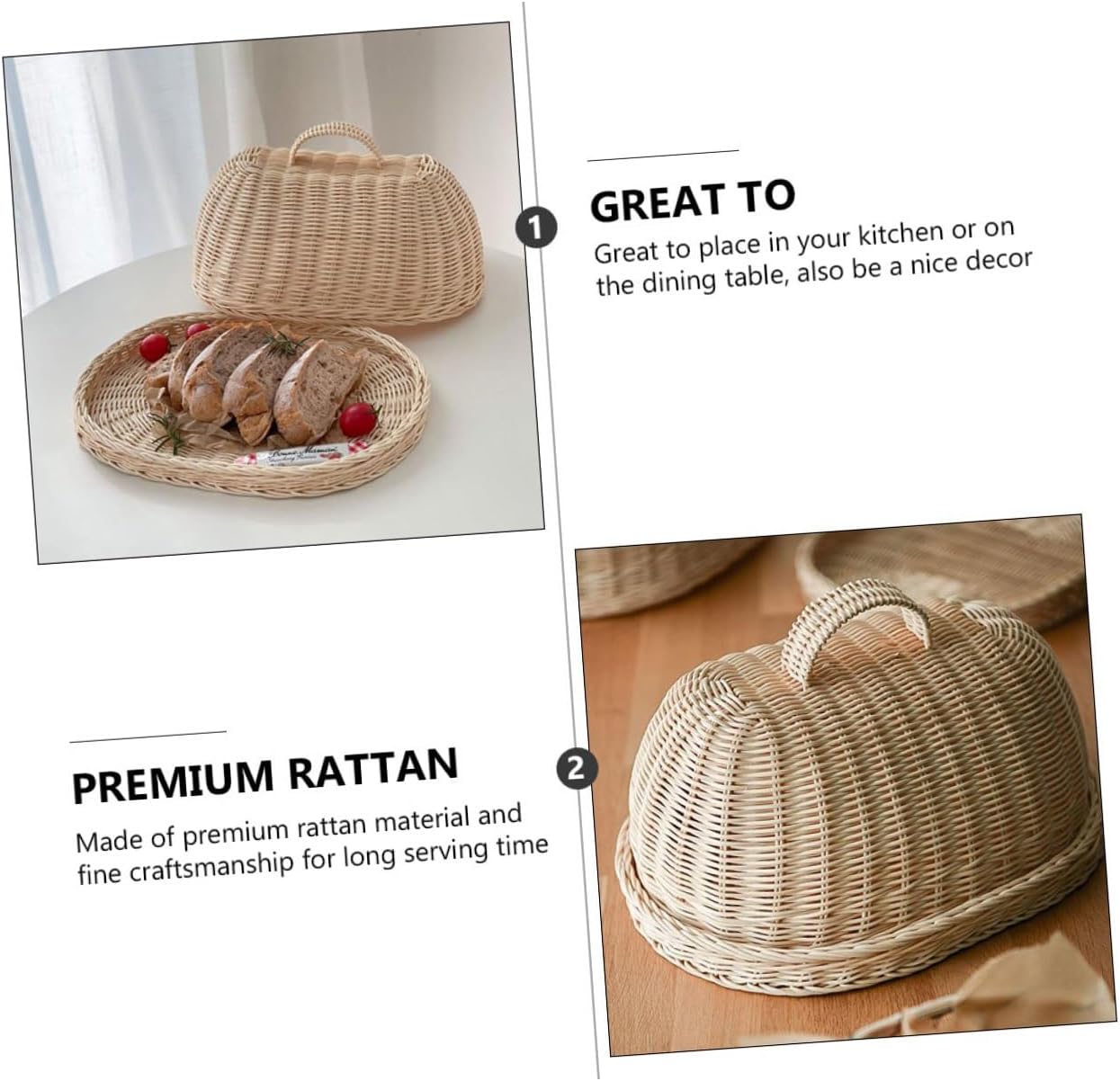 VICASKY Rattan Woven Food Kitchen Fruit Protector Bread Storage Basket Dustproof Fresh Keeping Cover for Bbq Picnic Dining Table Decor