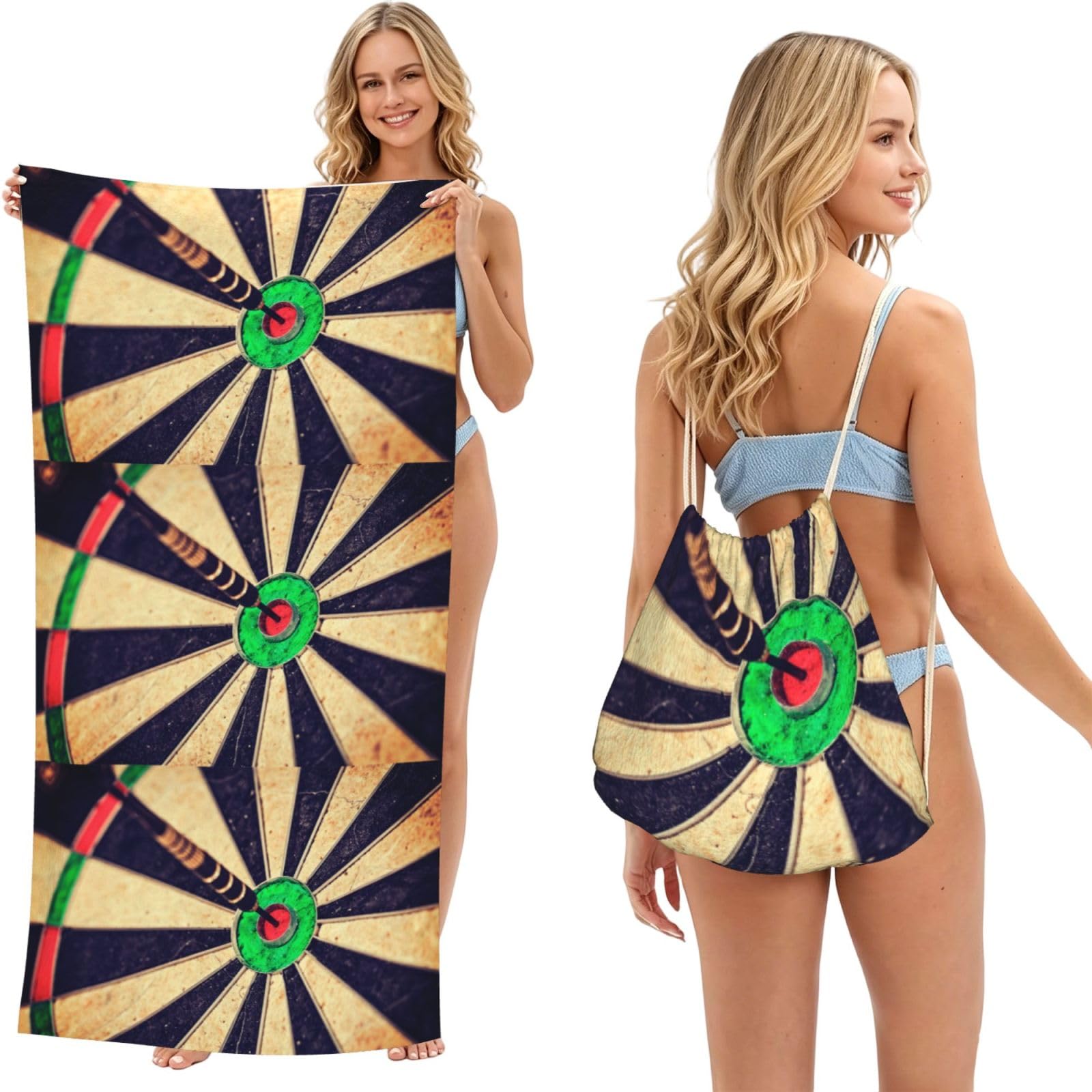 Poadnly As Picture Dart Board, 2 In 1 Packable Towel Bag, Beach Towels With Drawstring Backpack For Travel Holiday Camping