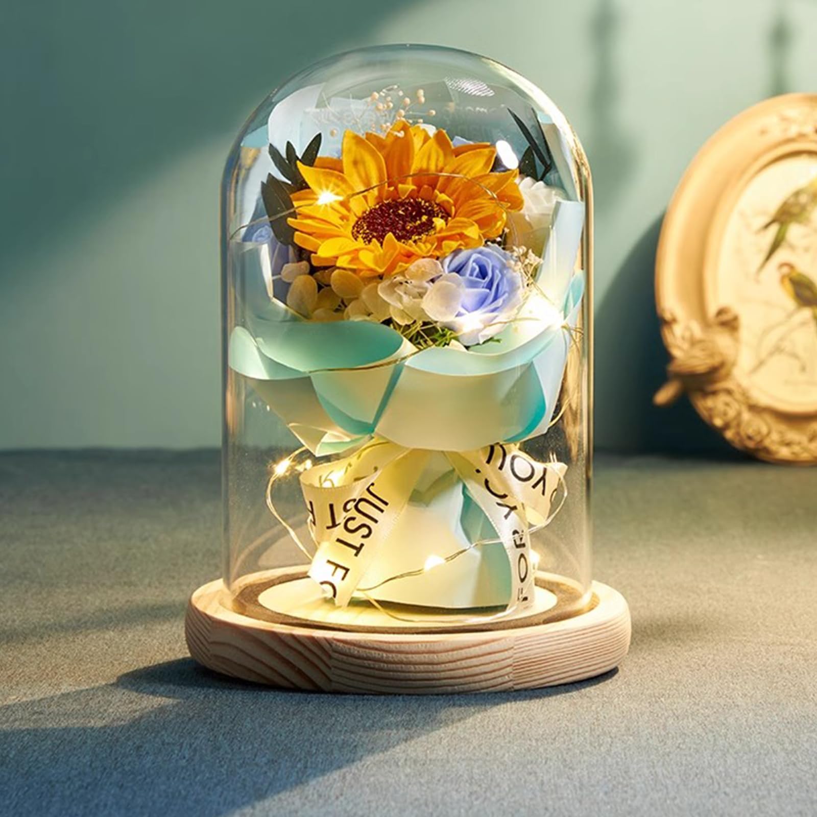 Set di 2 campane in vetro trasparente con fondo in legno, altezza 15 cm, per bambole, decorazioni da tavolo e antichità