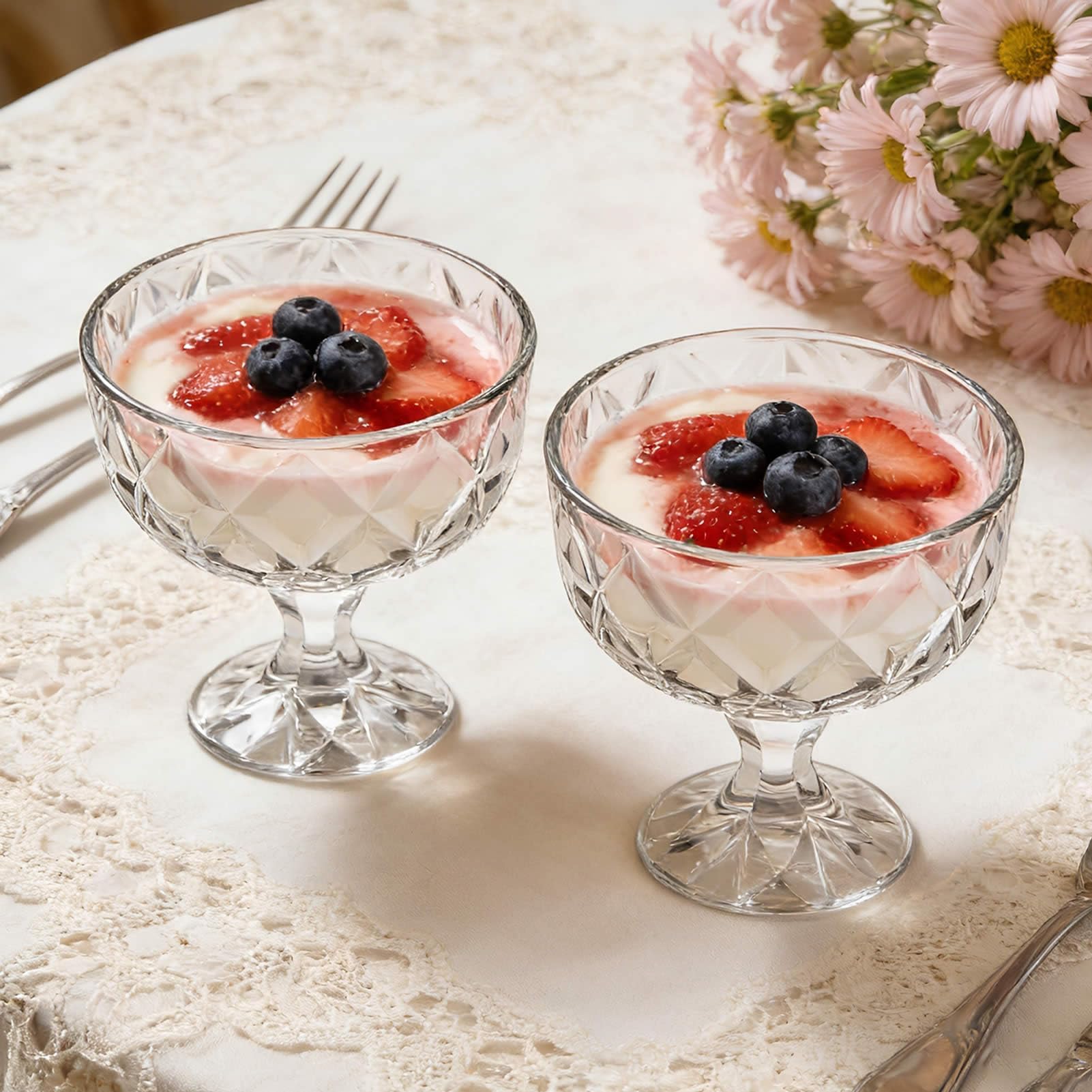 Set di 6 ciotole da dessert in vetro da 290 ml, per gelato e gelato, in vetro intagliato, bicchieri da dessert in stile cristallo, per budino, trivellini, frutta e yogurt