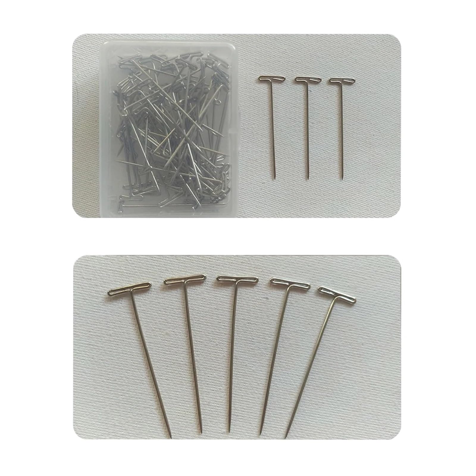 Spilli a T aghi a forma di T, 32 mm, in acciaio inox color argento, per bloccare lavori a maglia, parrucche e extension per capelli (800 pezzi)