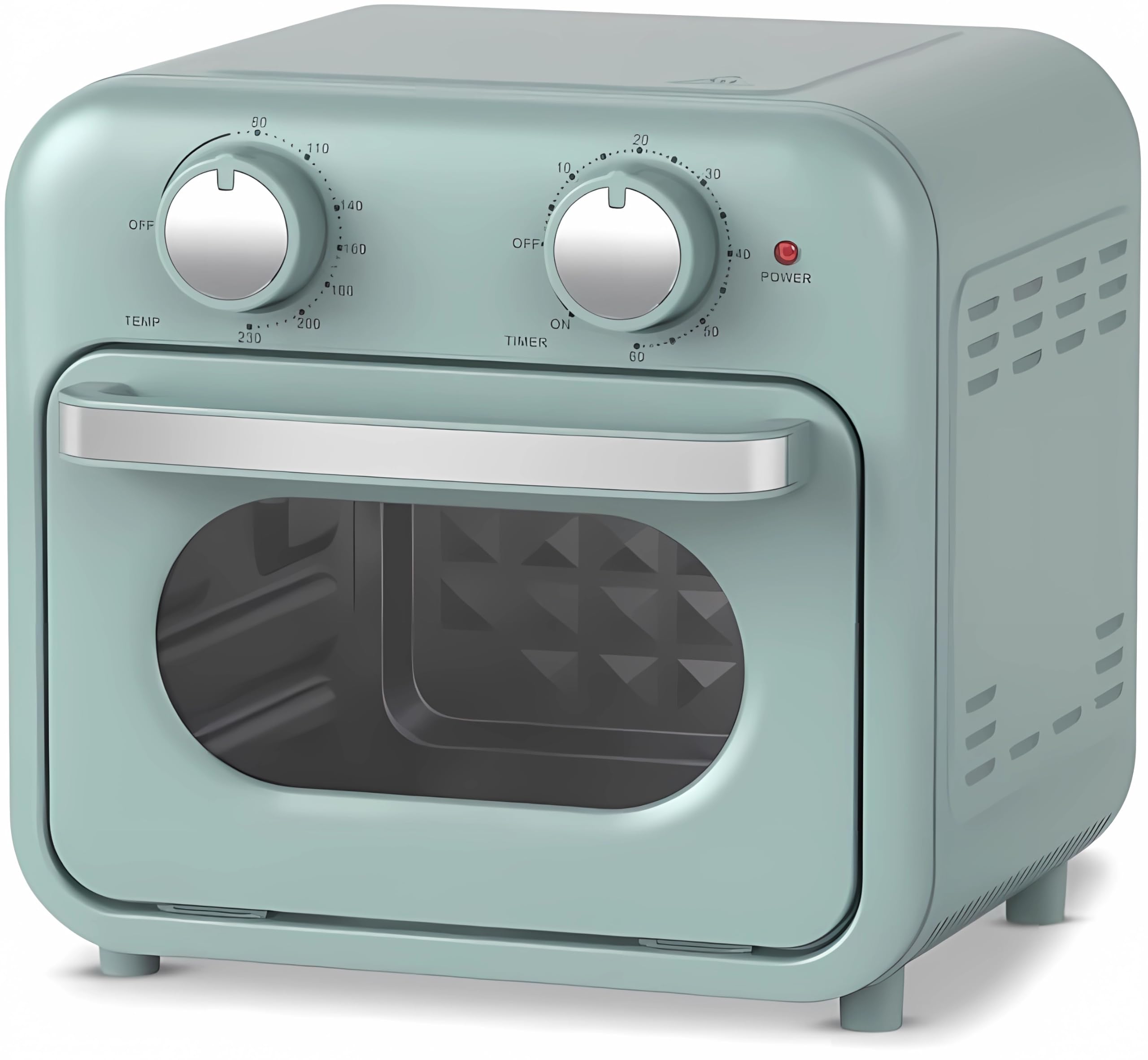 Mini air fryer, hot air vintage oven, 230 degrees, timer, green