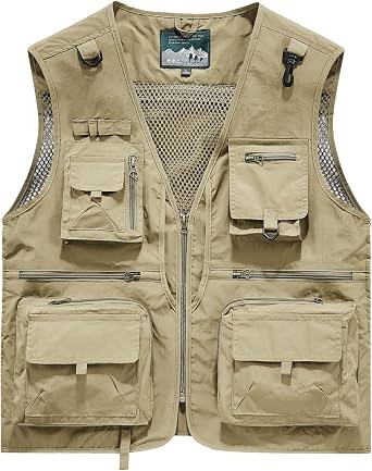 Sukany Men's Casual Outdoor Safari Fishing Vest Jacket Travel Cargo Photo Work Mesh Waistcoat with Multi Pockets