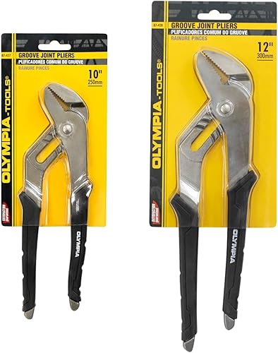 Olympia Tools Juego de 2 alicates para lengüeta y ranura, alicates de mandíbula recta de 10 y 12 pulgadas con agarre de cojín, múltiples posiciones
