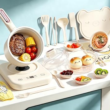 Cicicooie Kids Real Cooking Set Mini Beige Kitchen Playset for Ages 8-12 Montessori Educational, Real Food Making