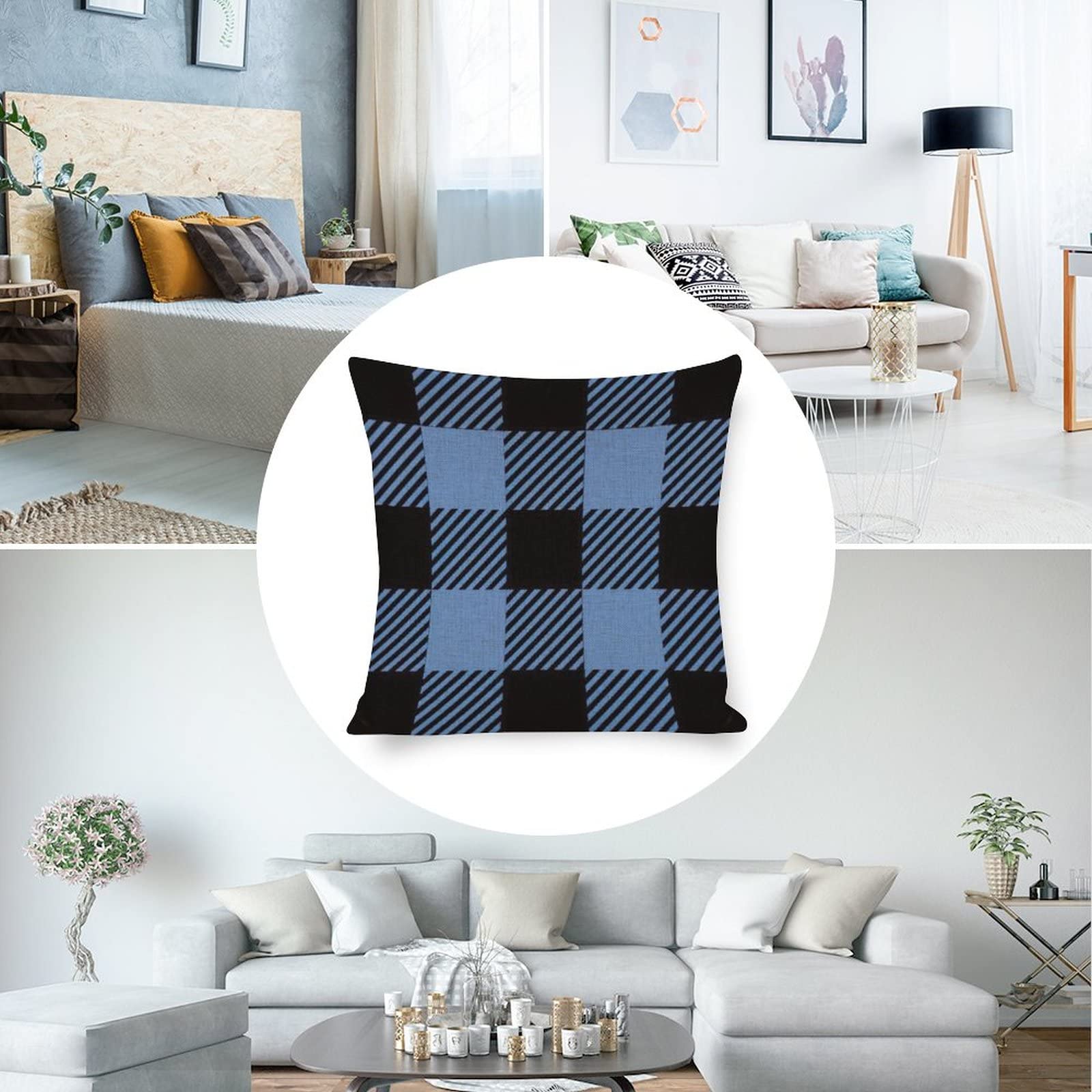 Sungeek - Set di 2 federe decorative per cuscini scozzesi in tartan natalizio, 40 x 40 cm, in lino, a scacchiera, con bordo cucito, per divano, letto, soggiorno, 16 x 16 (Bianco