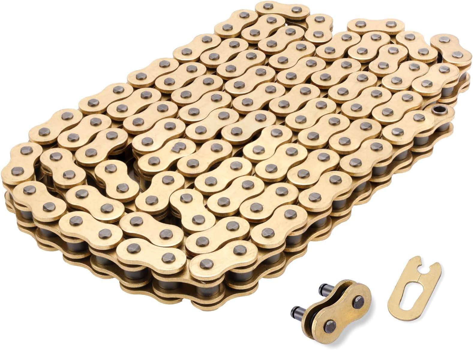 Gold 520 X-Ring Motorcycle Chain 130 Links for Motorcycle Bicycle Go-Karts Mini Trail Bike with Connecting Master Link - Enhanced Durability & Universal Fit