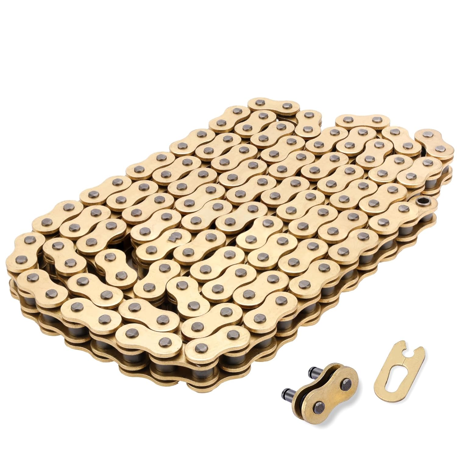 Gold 520 X-Ring Motorcycle Chain 130 Links for Motorcycle Bicycle Go-Karts Mini Trail Bike with Connecting Master Link - Enhanced Durability & Universal Fit