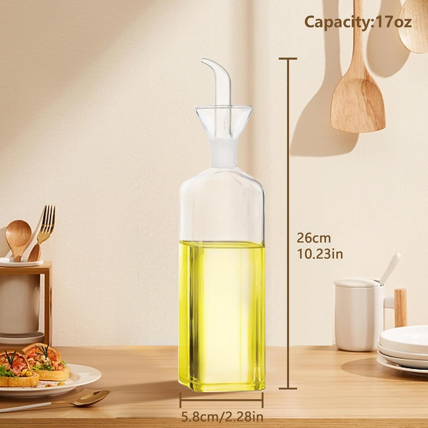 Olive Oil Dispenser, Olive Oil Vinegar Cruet, Cooking Wine Container Salad Dressing Glass Oil Bottle, Vinaigrette Oil Dispenser for Kitchen or BBQ (17oz, Set of 2)