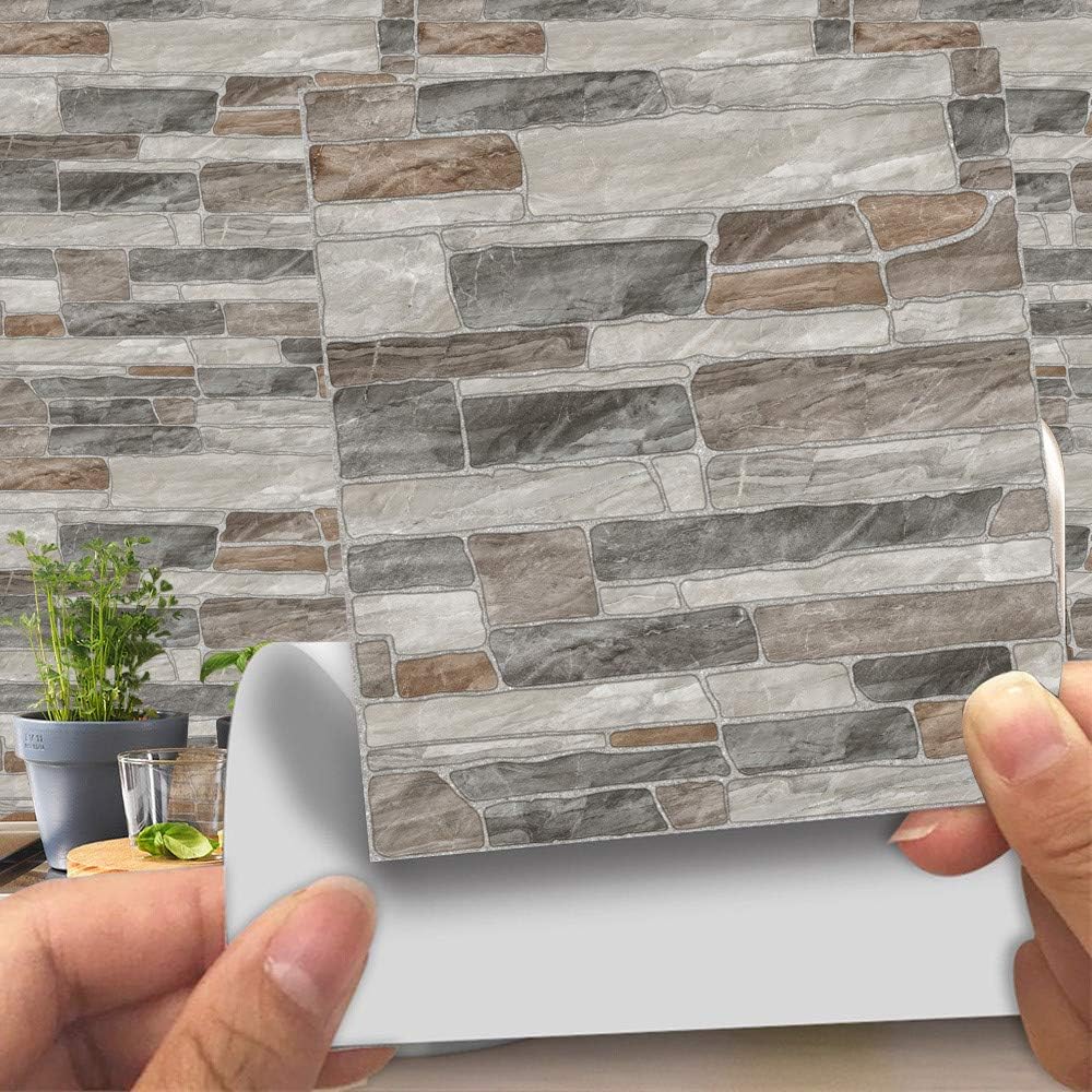 Hiser Adesivi Per Piastrelle Marmo 20x20 Cm, 10 Pezzi, Impermeabili, Per Cucina E Bagno, Colore Verde Bianco