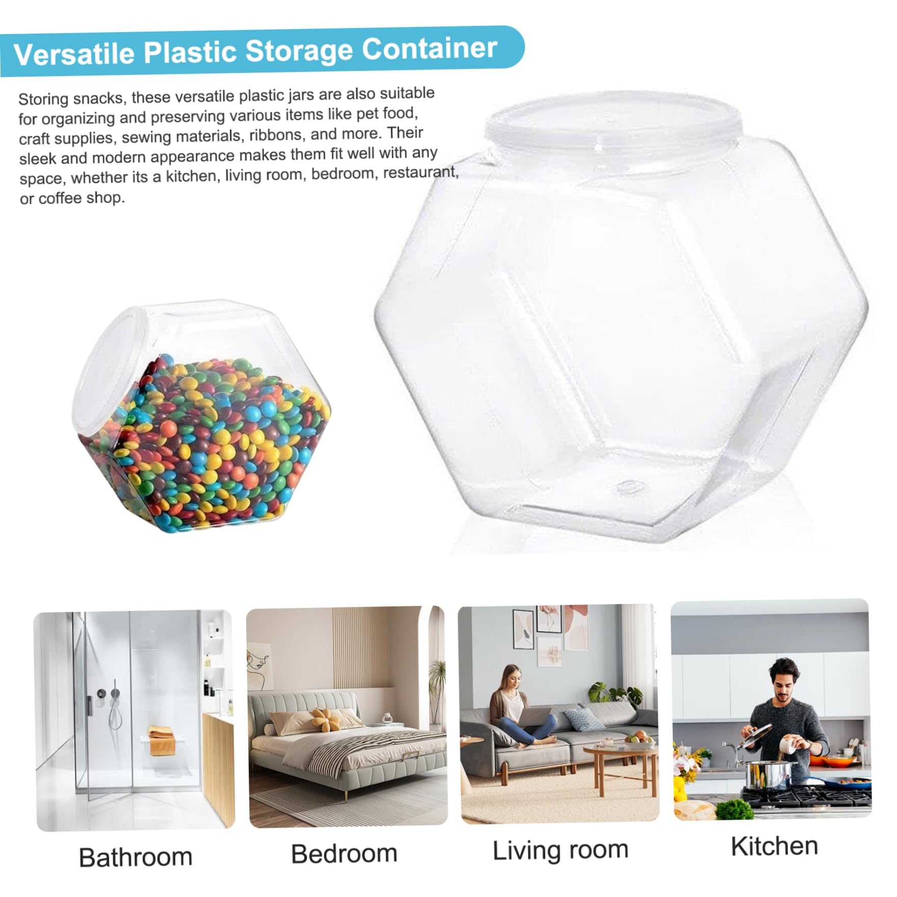 Barattoli dolci, 4 pezzi da 850 ml di plastica trasparente in plastica con coperchi, barattolo di biscotti esagoncini a bocca larga, barattolo sigillato di deposito in riutilizzabile per bu