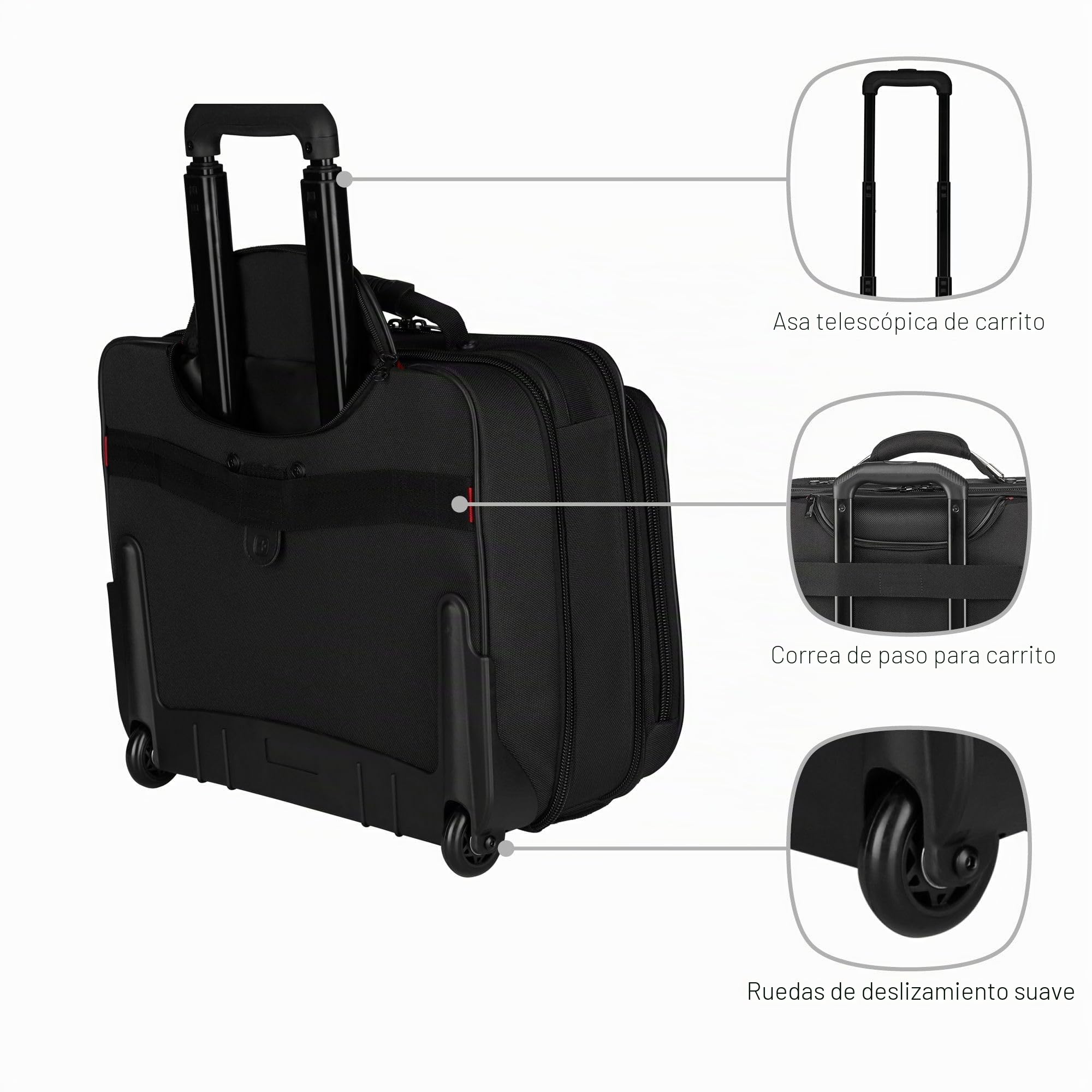 Wenger Granada Maletín, Maletín con Ruedas para portátil, portátil de hasta 15,6", 29 l, Oficina Negocios Universidad Escuela, Negro, 600659