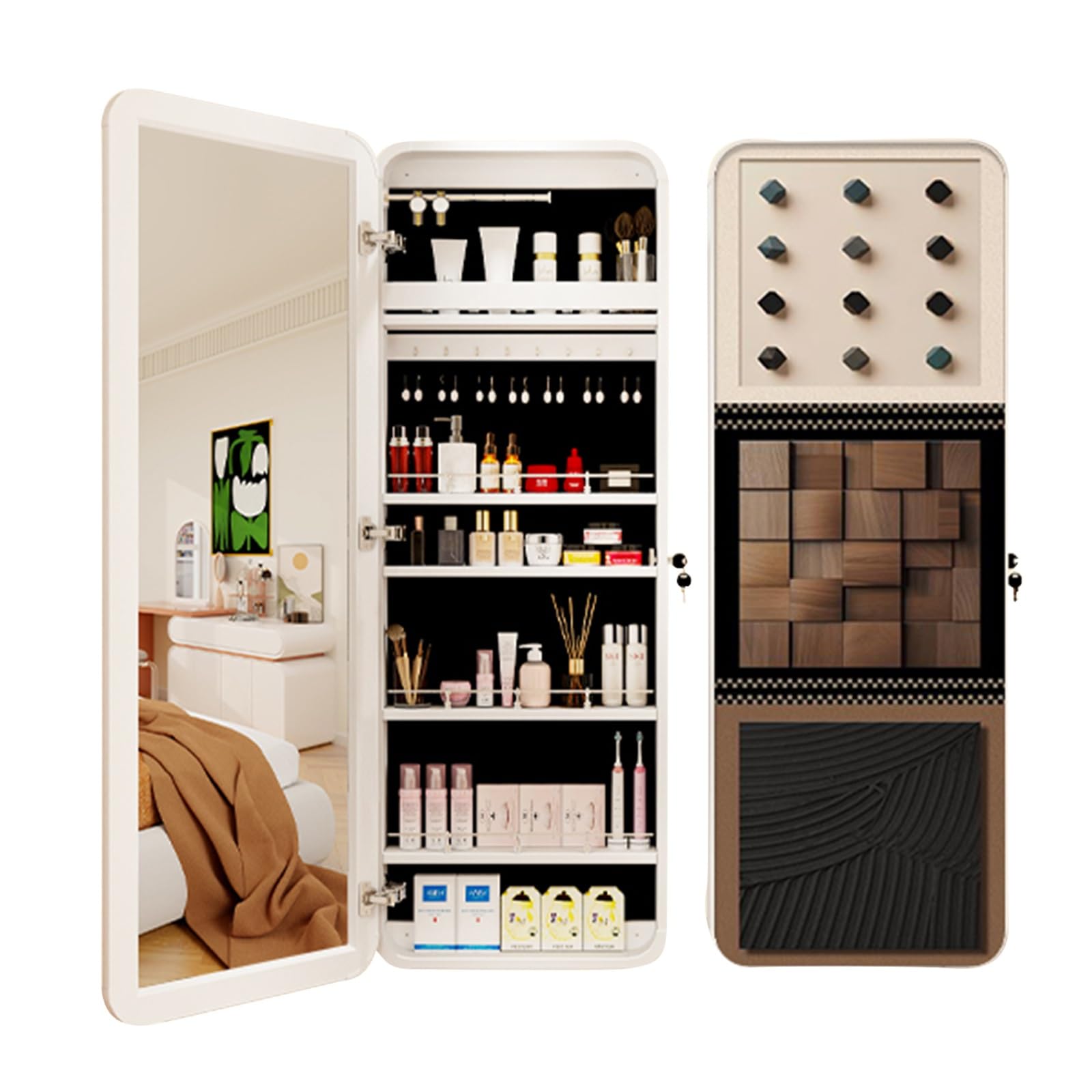 HXYhydrypd HXYhydrypd Armario Joyero con Espejo de 120 Cm, Cuadro Decorativo, Espejo Joyero de Pared para Sala de Estar y Dormitorio