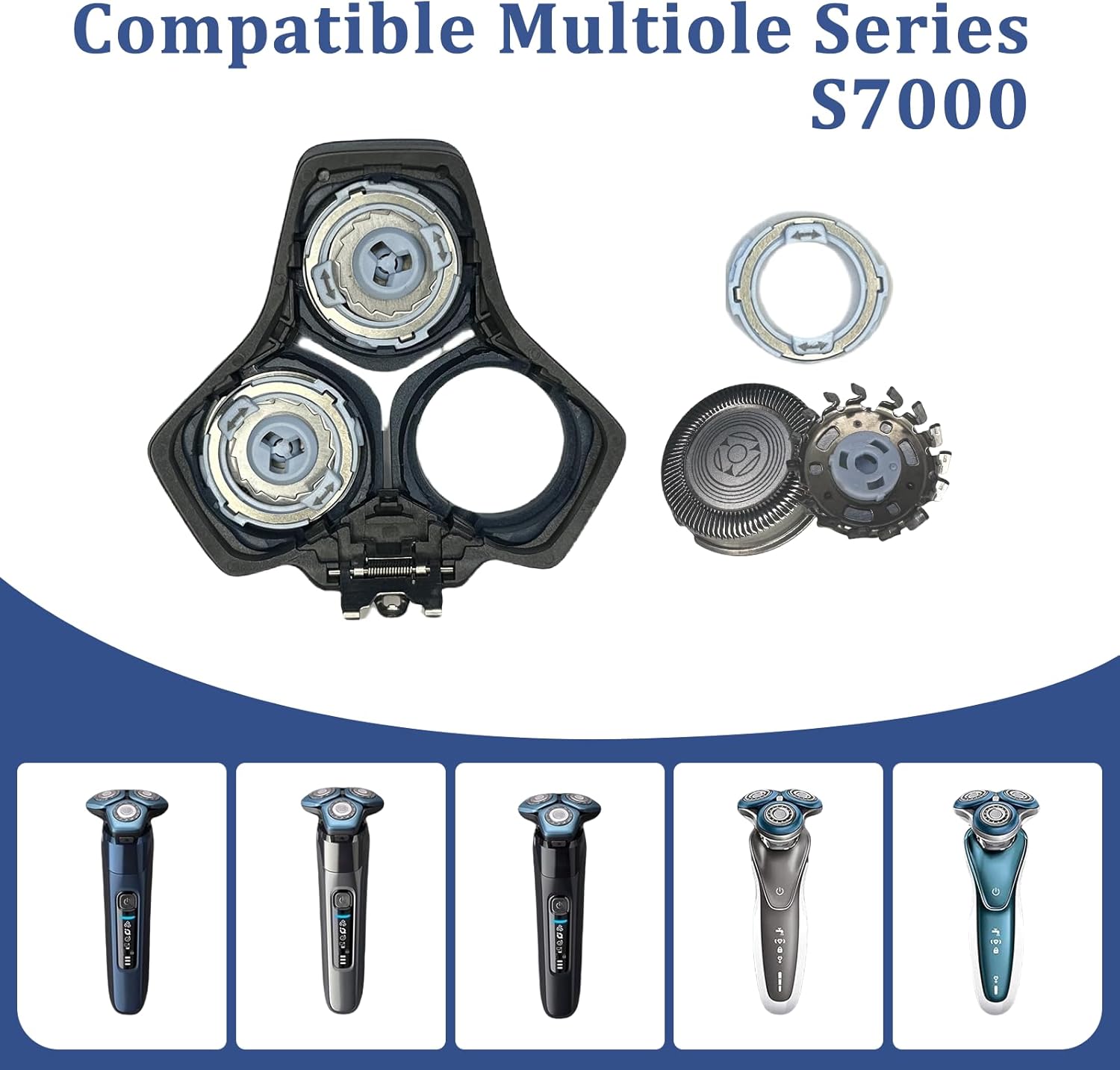 SH71 Replacement Rotary Head Compatible with Philips Norelco Shaver Series 7000 and Series S5500, Metal Wheel Buckle and Upgrade 15 Precision Blades (Black)