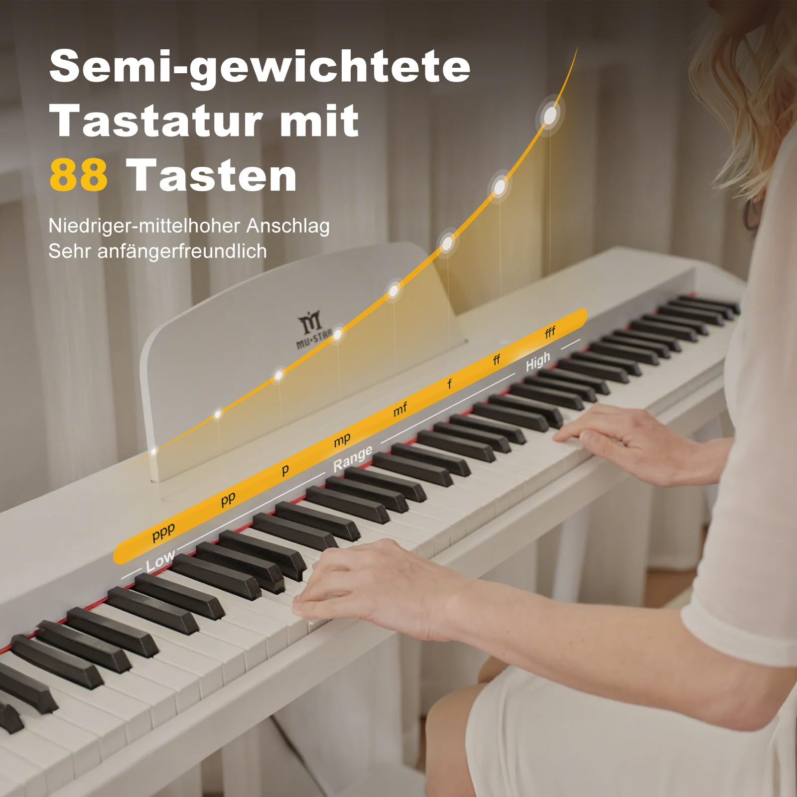 MUSTAR 88 Tasten Digital Piano für Anfänger, Keyboard Piano Volle Größe mit 3 Pedaleinheiten, Portable E-Piano, Home Digital Piano mit MIDI-USB und Ständer, Weiß