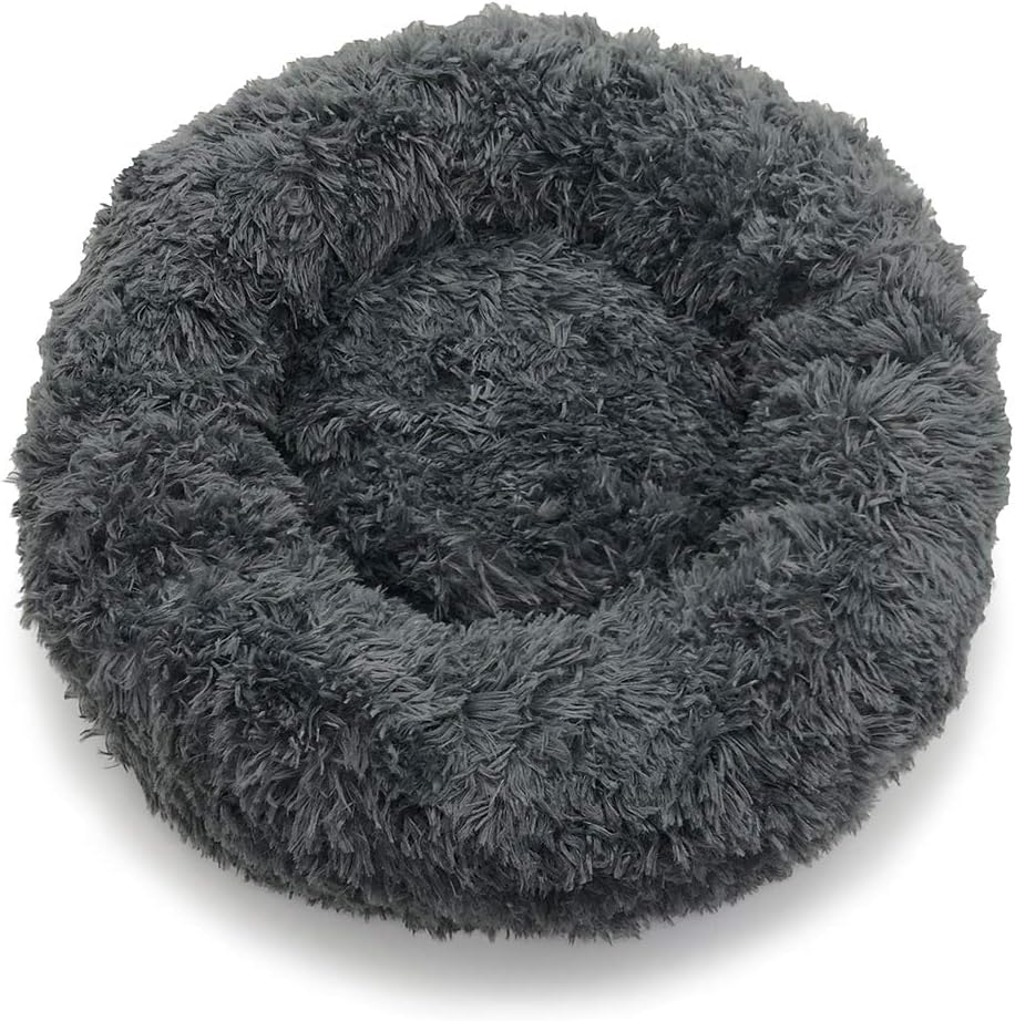 ZYT Fluffy Donut Cuddler Pet Bed, Cat and Dog Calming Indoor Cushion Bed with Non-Slip Bottom, Machine Washable Long Plush Soft Round…