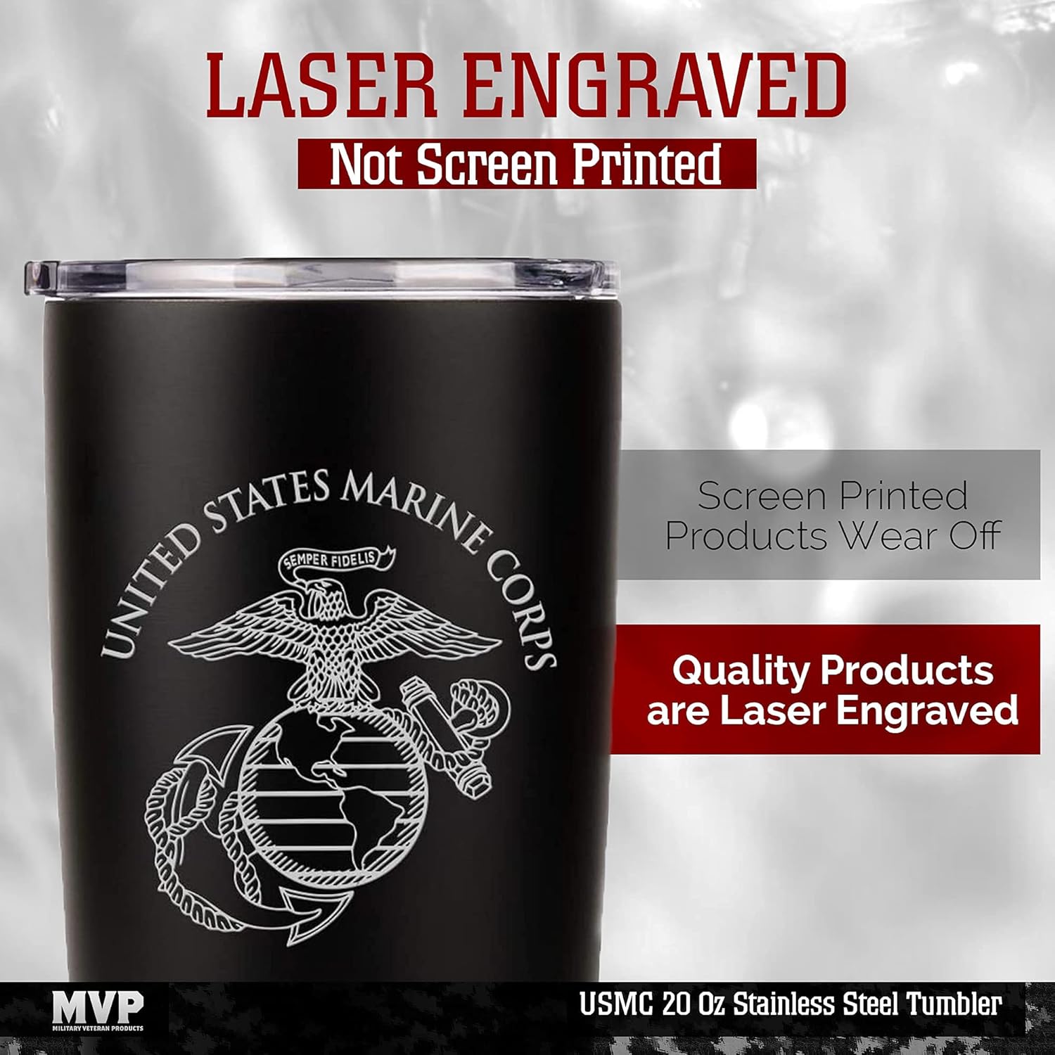Military Gift Shop Marine Corps 20oz Insulated Tumbler-Double-Walled Stainless Steel Travel Cup-Durable & Leakproof-Disabled Vet Owned Business USMC 20oz Tumbler - Image 3