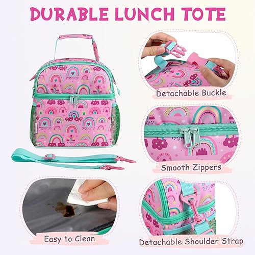 Miniatura 3 de VASCHY Bolsa de almuerzo para niños, con doble compartimento, con aislamiento, bolsa de almuerzo para niños y niñas, escuela, guardería, picnic,