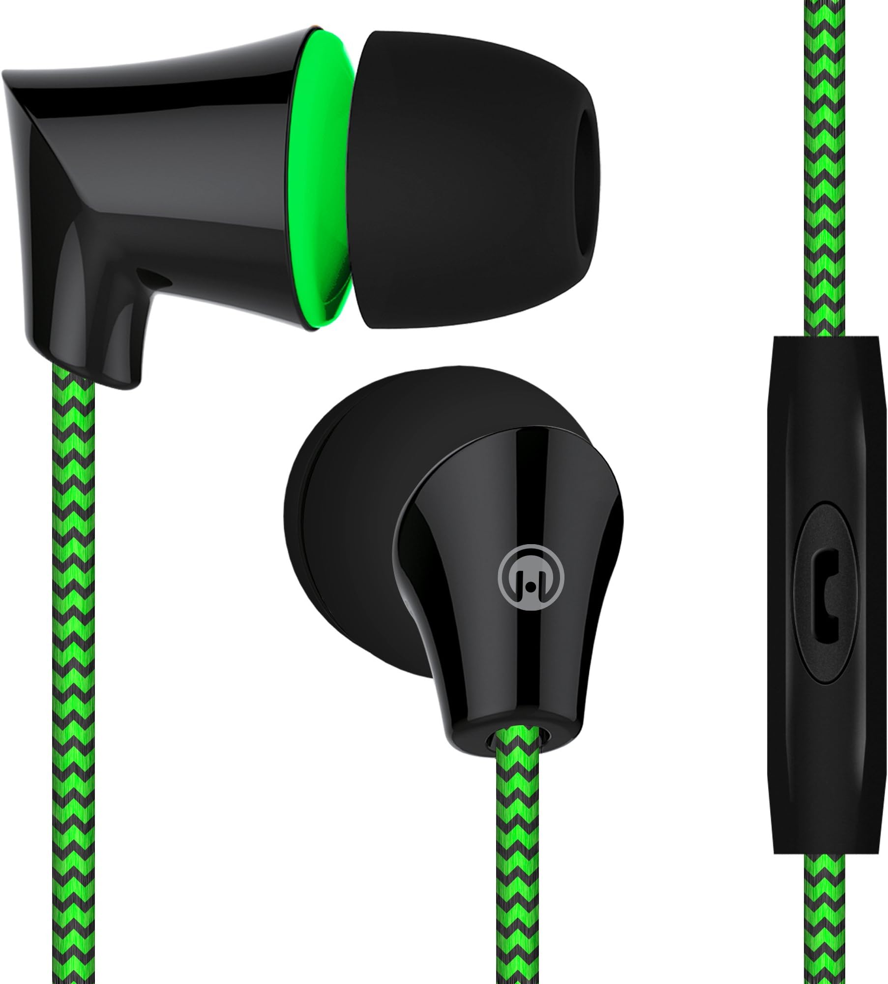 HyperGear Sound Wavez Earphones, In-line Mic for Hands-free Calls & Music, Blocks out Noise/Seal in Sound, Tangle-Free Cable & Precision Bass. (Green)