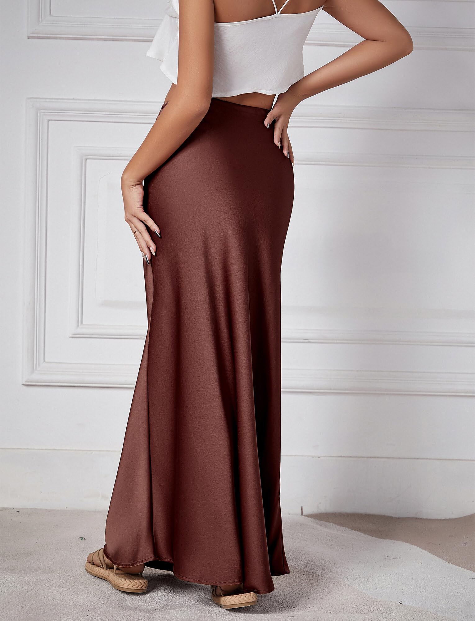 FEOYA Longue Jupe en Soie Artificielle pour Femmes Jupe ÉLégante et Fluide en Satin de Soie Jupe Longue de Cocktail pour La Fête