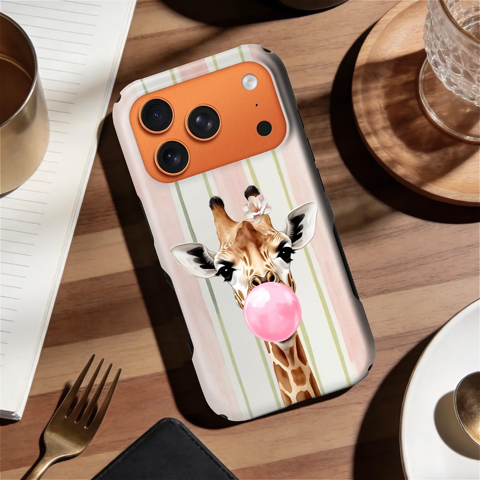 CARLOCA Compatibile con iPhone 17 Pro Custodie 2 in 1 in silicone antiscivolo per MagSafe fornisce una protezione completa per iPhone 17 Pro con design a strisce rosa Bubblegum Giraffe