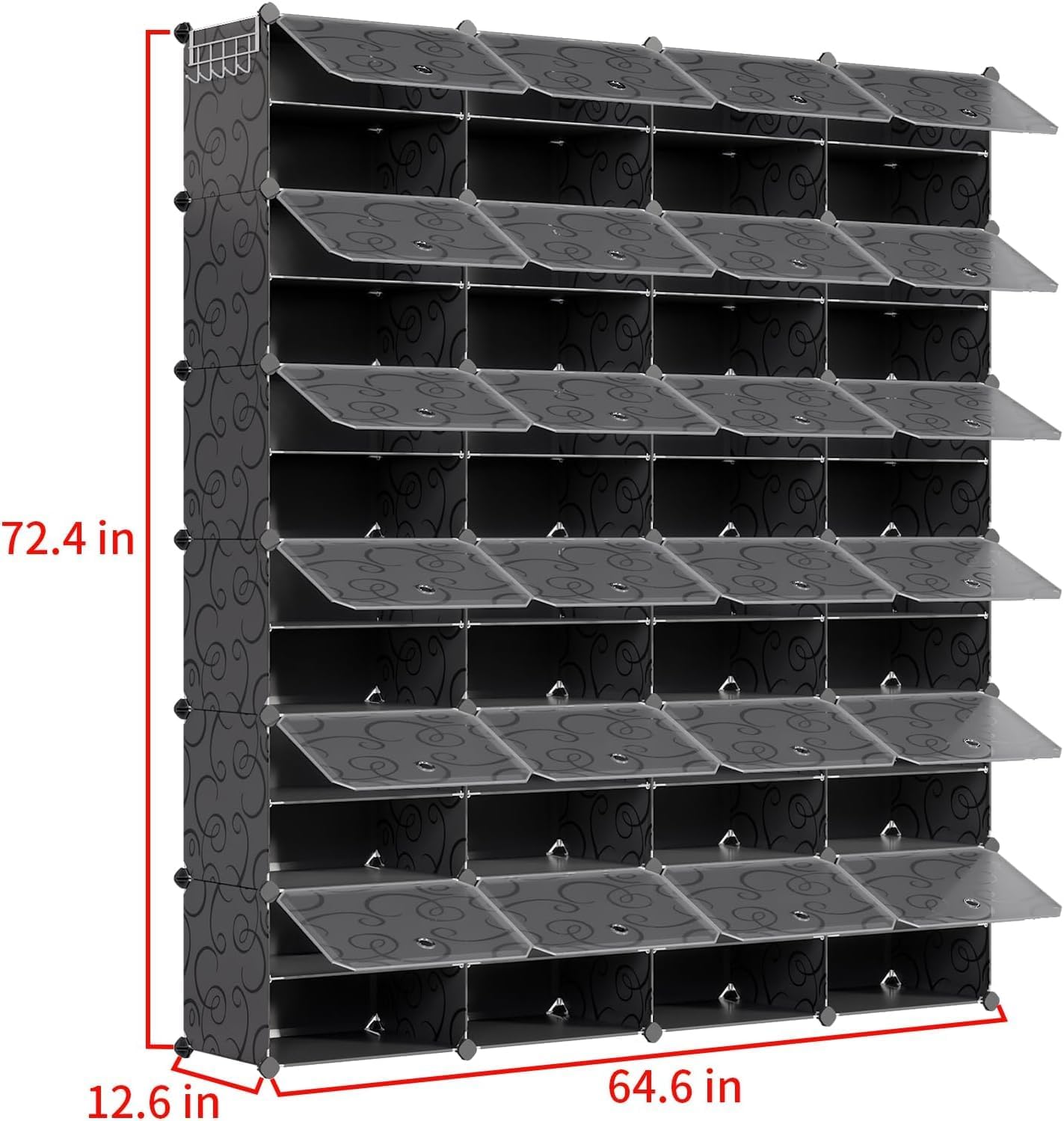 MAGINELS Portable Shoe Rack, DIY Shoe Storage Shelf Organizer, Plastic Shoe Organizer for Entryway, Shoe Cabinet with Transparent Doors, White (Black, 96 Pairs)