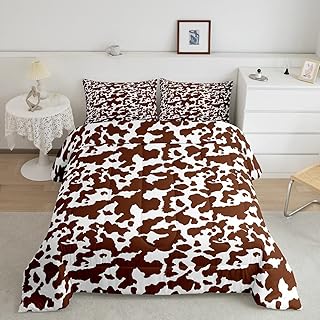 Juego de edredón de Piel de Vaca con Leche, Juego de Ropa de Cama de Piel de Vaca, Color marrón y Blanco, Juego de edredón de Animales 3D para niños, niñas, niños, Adolescentes, Vida Silvestre, Juego