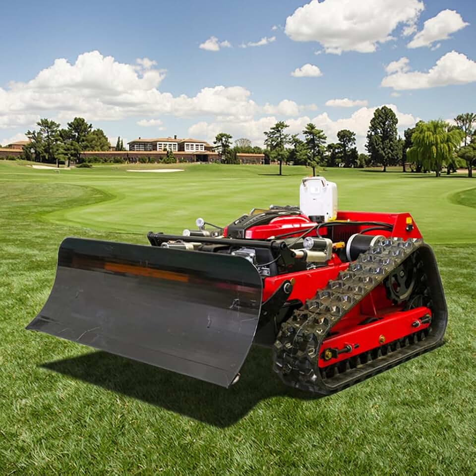 Remote Controlled Lawn Mower Robot, Track Driven Grass Cutter with Adjustable Height, Efficient Tool for Garden Field Landscaping and Vegetation Control