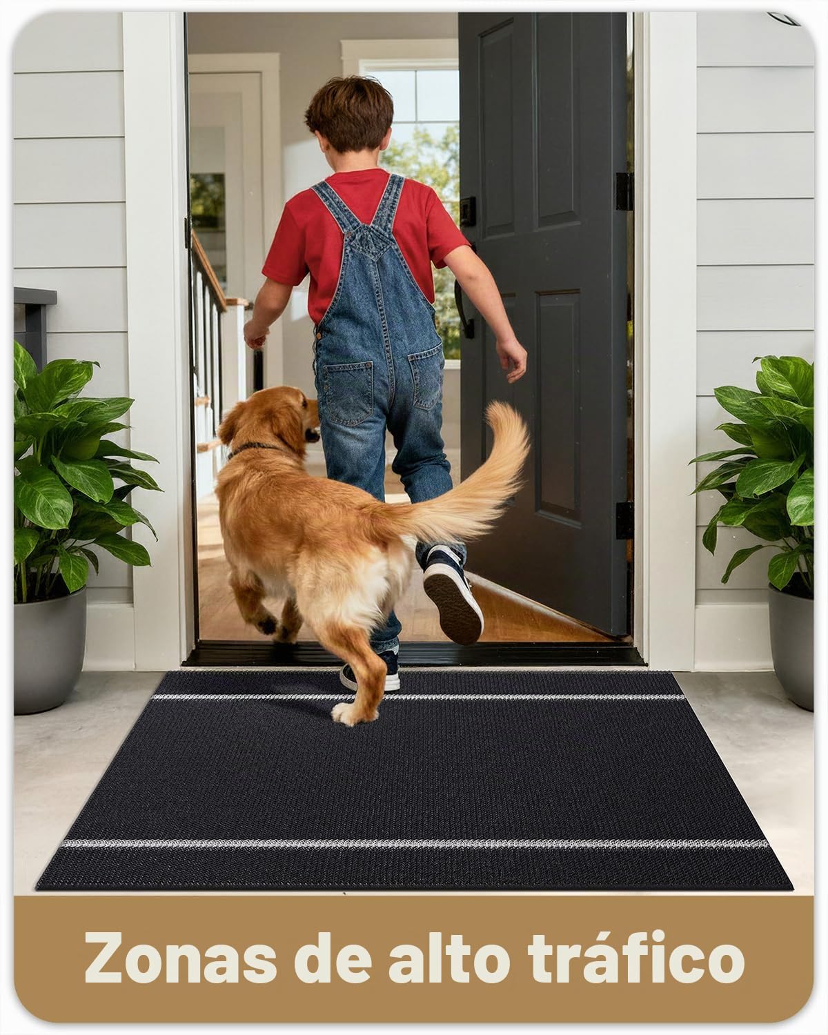 Color G Felpudo Entrada Casa, Felpudo Exterior Impermeable, Alfombra Entrada Casa Lavable Atrapar Suciedad, Alfombrilla Antideslizantes Cuidado Fácil para Exterior, Pasillo (60x120 cm, Negro)