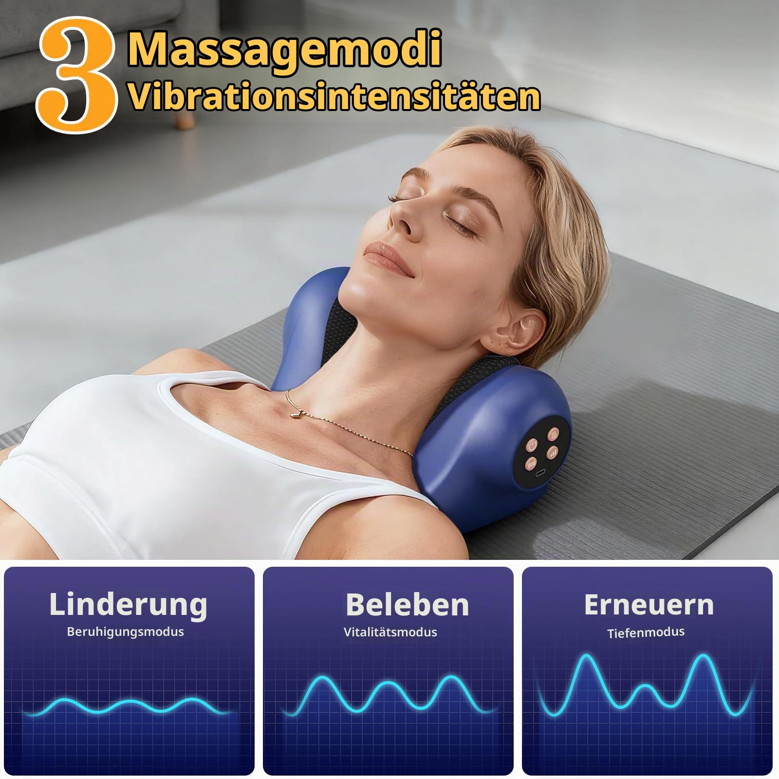Nackenmassagegerät Kabellos SteBeauty, Massagegerät Nacken Mit 2000 mAh Akku, Elektrische Nackenmassagegerät Mit Wärme, 3 Modi und 3 einstellbare Frequenz, geschenke für frauen männergeschenke | 3-in-1 Kabellose Elektrische Schultermassage mit 2000mAh Ges