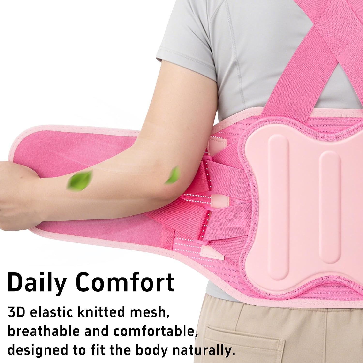 Lifting Support Back Brace for Men Wmen Heavy Duty Work Belt Pink, X-Large | X-Shaped Shoulder Straps, Reinforced Lumbar Panel, Adjustable Waist Fit, Durable Work Use