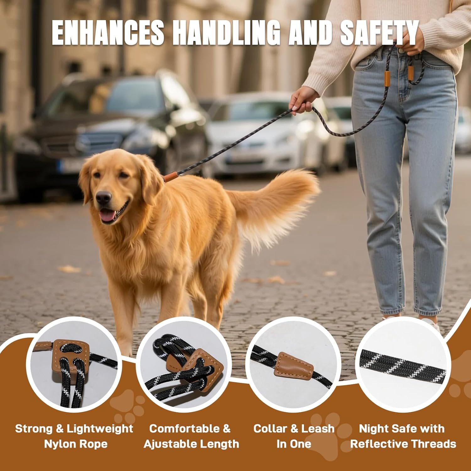 Slip Leads for Dogs, No Pull Rope Dog Harness, Collar Leash and Harness All in One, Adjustable Pet Training Lead for Walking, Dog Leashes for Small Medium Large Dogs, 5ft, Reflective