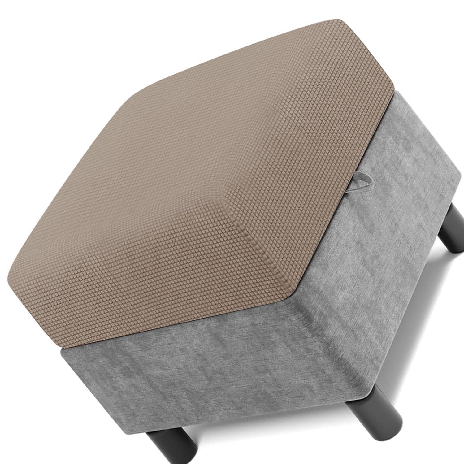 Square Ottoman Cover 50x50 60x60 80x80 Stretch Footstool Slipcovers, Soft Protector Pouffe Cover Only, Removable Washable with Elastic Bottom(Taupe,50 x 50 cm)