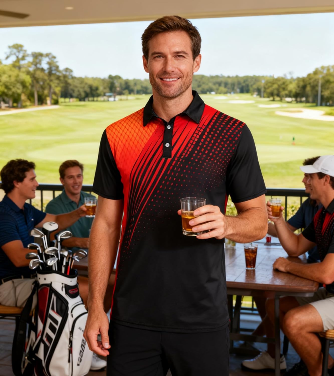 uideazone Mens Golf Shirt Dry Fit Athletic Polo Shirts Moisture Wicking Performance 3D Print Short Sleeve - Image 2