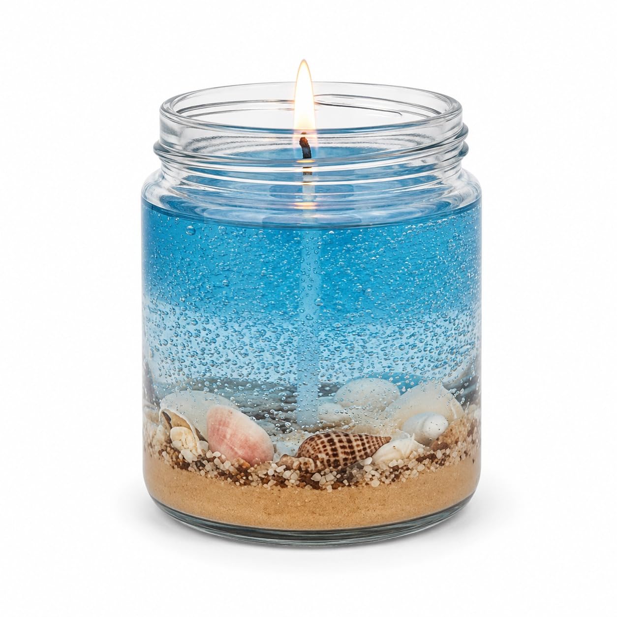 Glow Getter Ocean Gel Candle, Handmade Beach Theme, Scented with Seashells, Glass Jar, for Home Decor & Relaxation-image-29