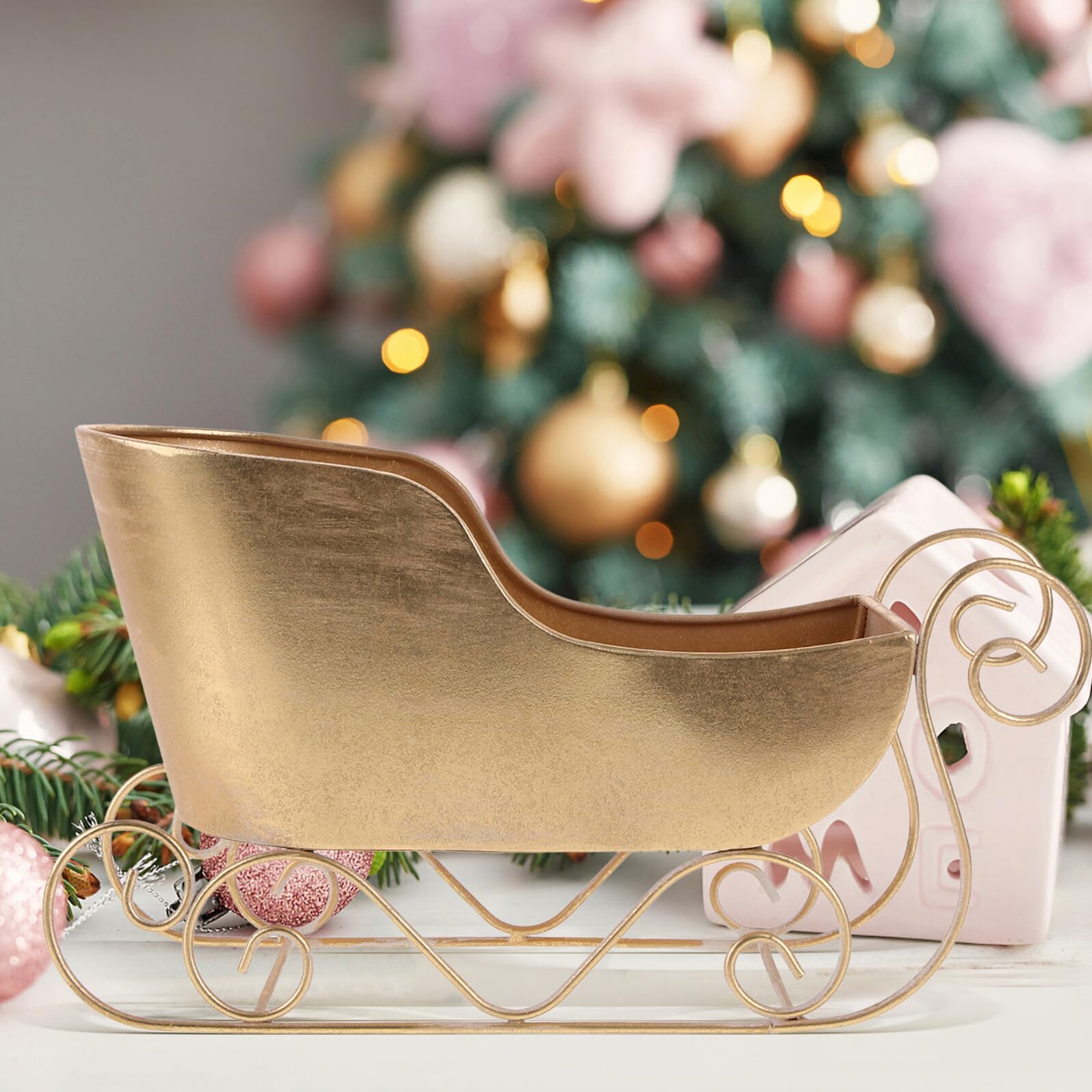 Anneome Adorno Decorativo de Trineo Dorado de Hierro para Escritorio Diseño Clásico, Adecuado para Fiesta de Navidad y Ambientación de Mesa Navideña