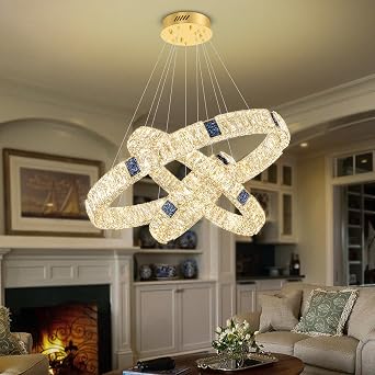 3 Ring Chandelier for Living Room Led Gold Ring Chandelier for Dining Room Crystal Ring Pendant Light D16''+24''+32''