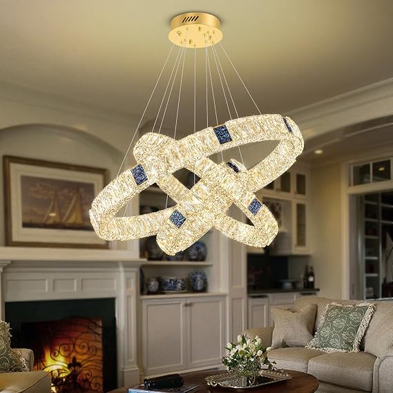 3 Ring Chandelier for Living Room Led Gold Ring Chandelier for Dining Room Crystal Ring Pendant Light D16''+24''+32''