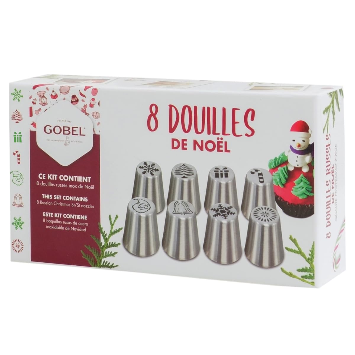 GOBEL - Set di 8 bocchette per pasticceria professionali speciali natalizie - Riutilizzabili all'infinito - In acciaio inox - Boccole per pasticceria di alta qualità