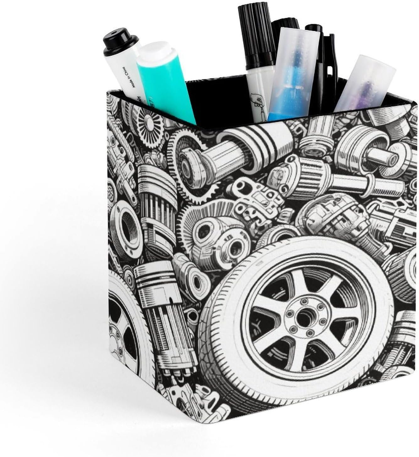 PU Leather Automobile Car Parts Pen Holder Square Desktop Organizer with Soft Flannel Lining Waterproof & Non-slip Office Supply Storage Box for Home Vanity Professional Workspace